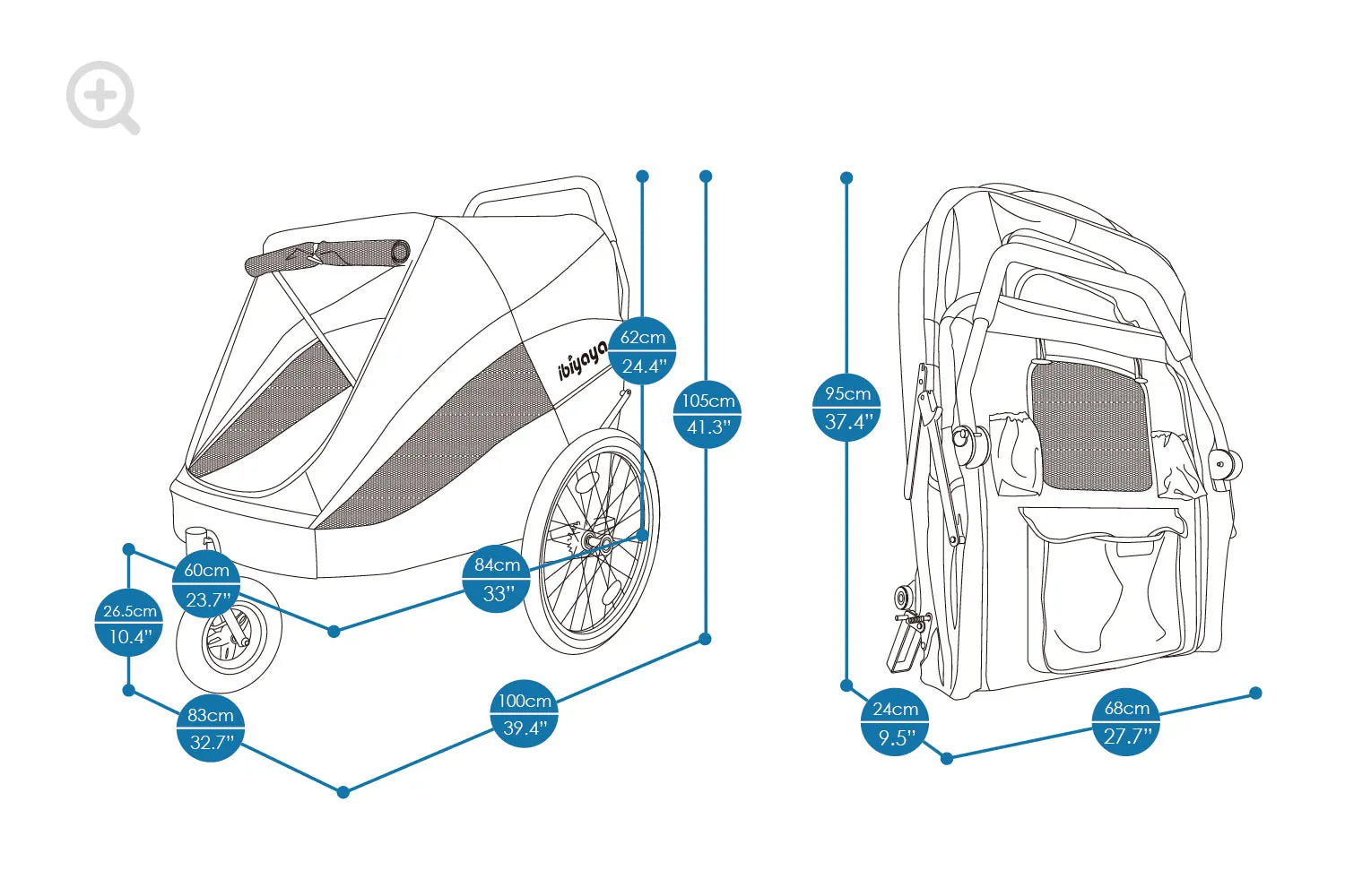 Ibiyaya Hercules Heavy-Duty Pro Pet Stroller-Bike Trailer, 3-Wheel Foldable Jogging, Hiking, All-Terrain Extra-Large Dog Stroller