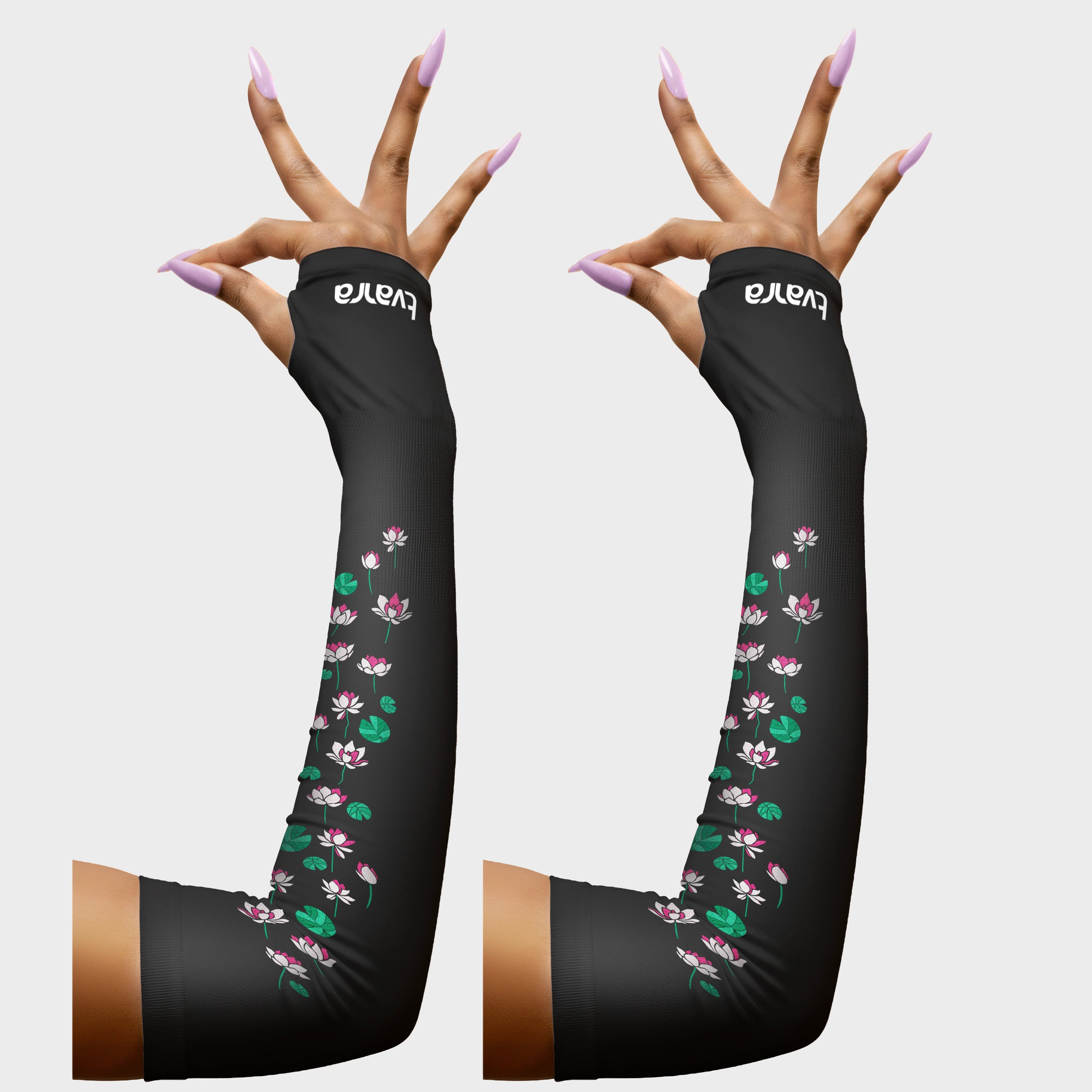 White Lotus Arm Sleeves for Women - Black