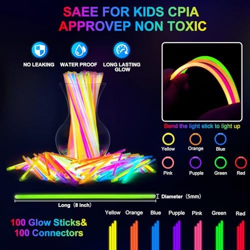 150 PCS Glow in the Dark Party Supplies, 16 Foam Sticks, 16 LED Glasses, 100 Glow Sticks and 18 Finger Lights for Neon Party, Wedding, Birthday, Concert, New Year, Carnivals, Raves