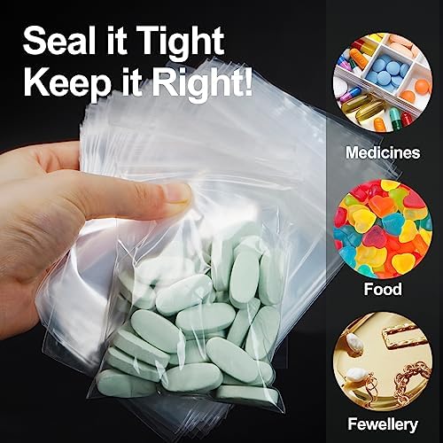 1200Pcs Small Plastic Bag for Jewelry, 3x4'' Small Zip Bag Baggies Resealable, 2 Mil(2 Layer) Durable Small Zip Bag for Pill and Small Business - Clear