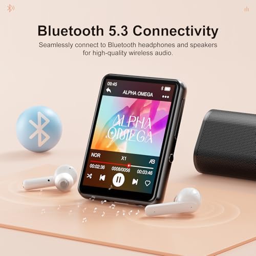 128GB MP3 Player with Upgrade Bluetooth 5.3, HiFi Sound Shuffle Single Loop Music Player with HD Speaker, FM Radio, Voice Recorder, 2.4IN Full Touchscreen MP3 Ideal for Sport (Earphones Included)