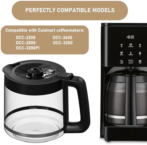 14-Cups Coffee Carafe Replacement Compatible with Cuisinart Coffee Machine DCC-2200RC, DCC-2200, DCC-3200, DCC-3200P1, DCC-3200FR, DCC-3200CPAMZ, DCC-2600, DCC-2800,DCC-1800FR, CBC-7400, CBC-7000PC