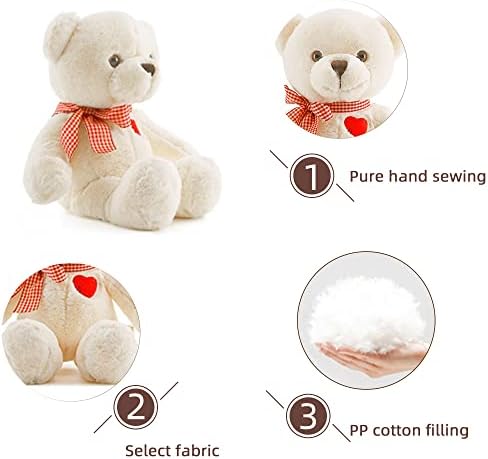 11.4” Small Teddy Bear with Heart Cute White Teddy Bear Stuffed Animals for Valentines Day Soft Stuffed Bear Plush Bear Plushie Toys Gifts for Girlfriend Boyfriend Kid