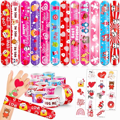 144 PCS Valentine Party Set - 72 Temporary Tattoos & 72 Slap Bracelets - Perfect for Themed Parties, Baby Showers, Classroom Rewards & Gifts for Kids