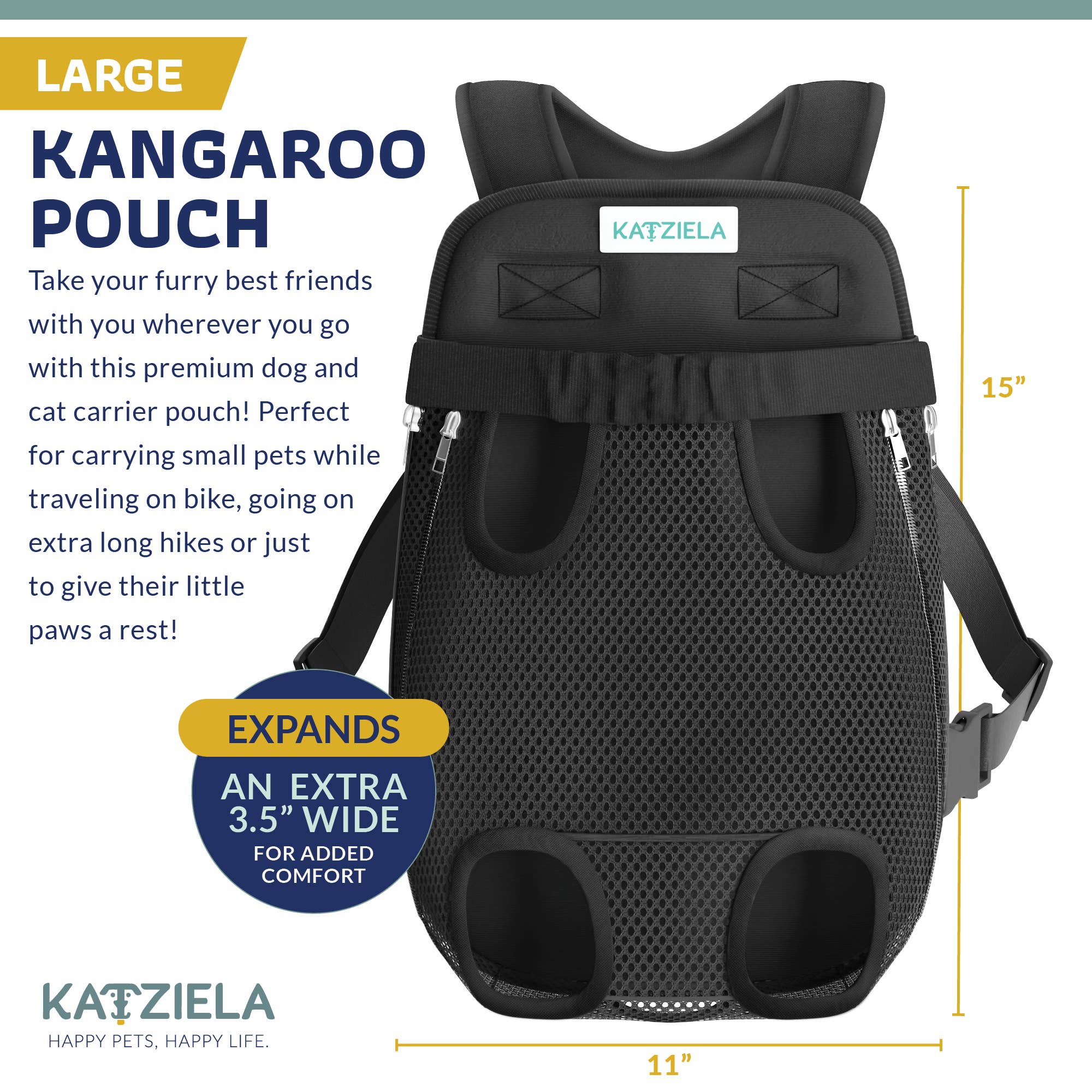 Katziela Kangaroo Pouch Pet Carrier with Breathable Mesh