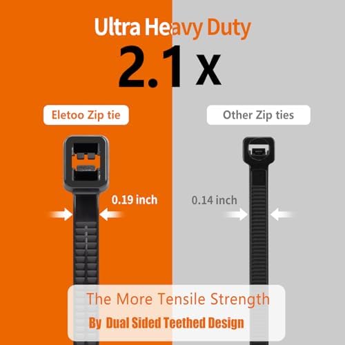 14 inch Black Zip Ties (1000 Pack), 2025 New Patented Design, 85 LBS Tensile Strength, Self-Locking Nylon PA66 UV Resistant Cable Ties for Indoor and Outdoor Use