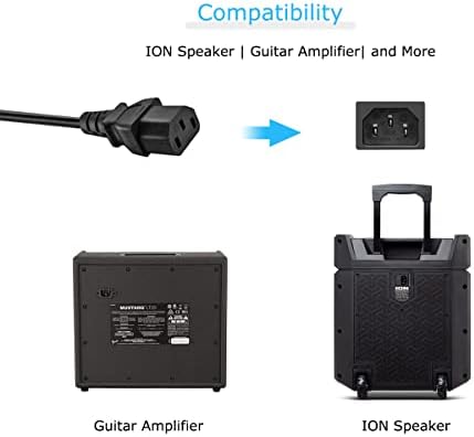 10FT AC Power Cord Compatible ION Block Rocker, Job Rocker, Explorer Portable Speaker System, ION iPA76C iPA76A iPA76S IPA23 Block