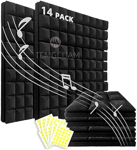 14 Pack Sound Proof Foam Panels |Acoustic Panels Self-Adhesive |12"×12"×2" Quick-Recovery Soundproof Wall Panels | High Density Sound Dampening Panels for Home Studio (Black)