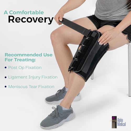 14” Long Adjustable Three Panel Orthopedic Knee Immobilizer – Supportive & Adjustable Side Panels – Knee Brace Stabilizer – Knee Immobilization L1830