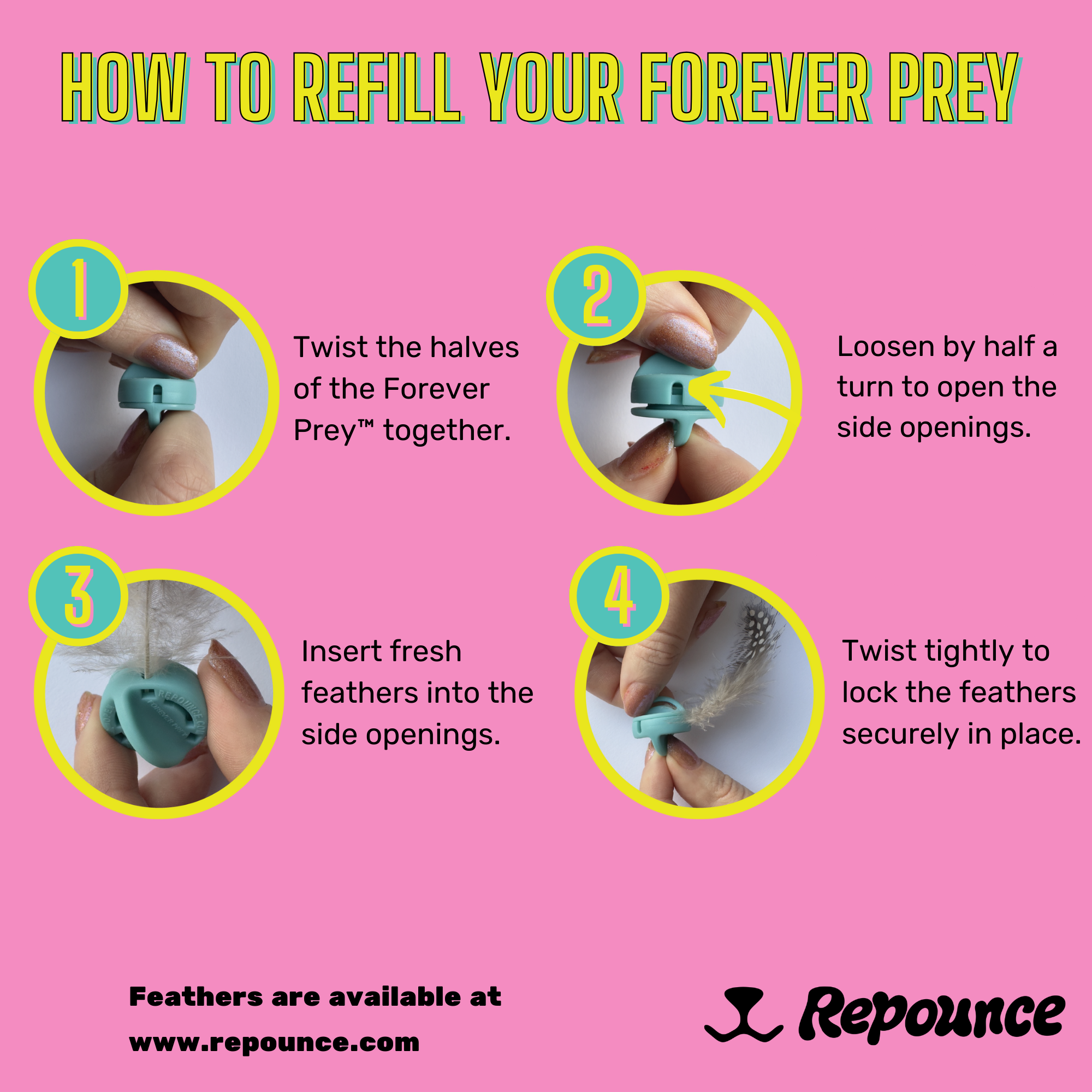 Repounce Forever Prey™ - World's First Refillable Feather Toy