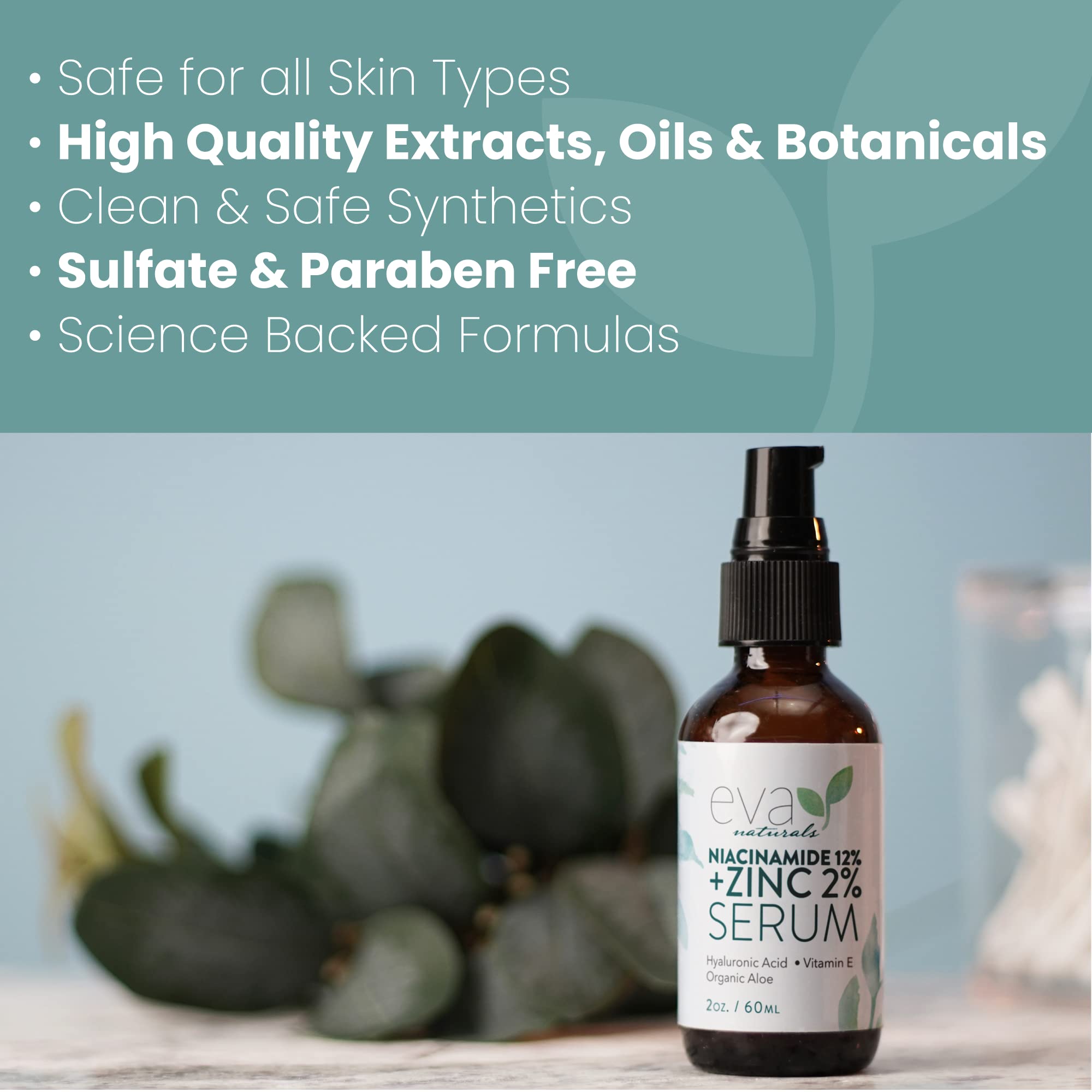 12% Niacinamide Serum for Face + Zinc PCA - Vitamin B3, 2% Zinc PCA and Hyaluronic Acid Serum Known to Even Skin Tone, Shrink Pores, Pump Fine Lines, Reduce Oil, and Hydrate, 2 Oz (2 Pack)