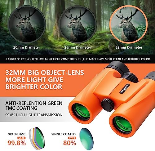 10X32 Compact Binoculars for Adults and Kids,High Powered Small Binoculars, BAK-4 FMC Clear Low Light Vison Waterproof Binoculars for Bird Watching, Concerts, Curise Ship