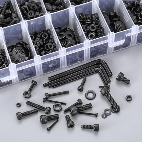 1274 Pcs M2 M3 M4 M5 Metric Screw Set, Hex Socket Head Cap Screws Nuts and Washers Assortment Kit, Metric Bolts and Nuts Kit, 12.9 Carbon Steel Assorted Machine Screw Assortment Kit, with 4 Spanner