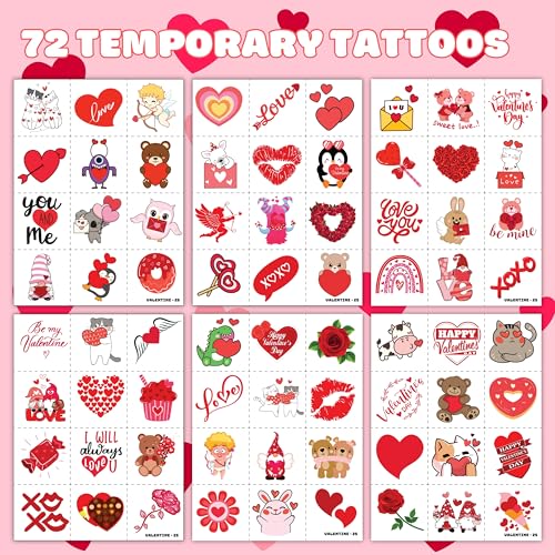 144 PCS Valentine Party Set - 72 Temporary Tattoos & 72 Slap Bracelets - Perfect for Themed Parties, Baby Showers, Classroom Rewards & Gifts for Kids