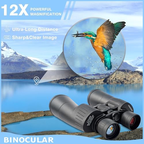 12x60 HD Bird Watching Binoculars for Adults High Powered Waterproof Fogproof with Clear Vision BAK4 Prism FMC Lens Easy Focus Long Range Portable for Cruise Ship Concert Travel Boating