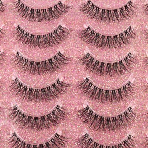 14mm Lashes Natural Look Wispy Eyelashes Fluffy Faux Mink Lashes Clear Band Short Natural False Lashes Cat Eye Daily Soft Strip Lashes Pack by Kiromiro
