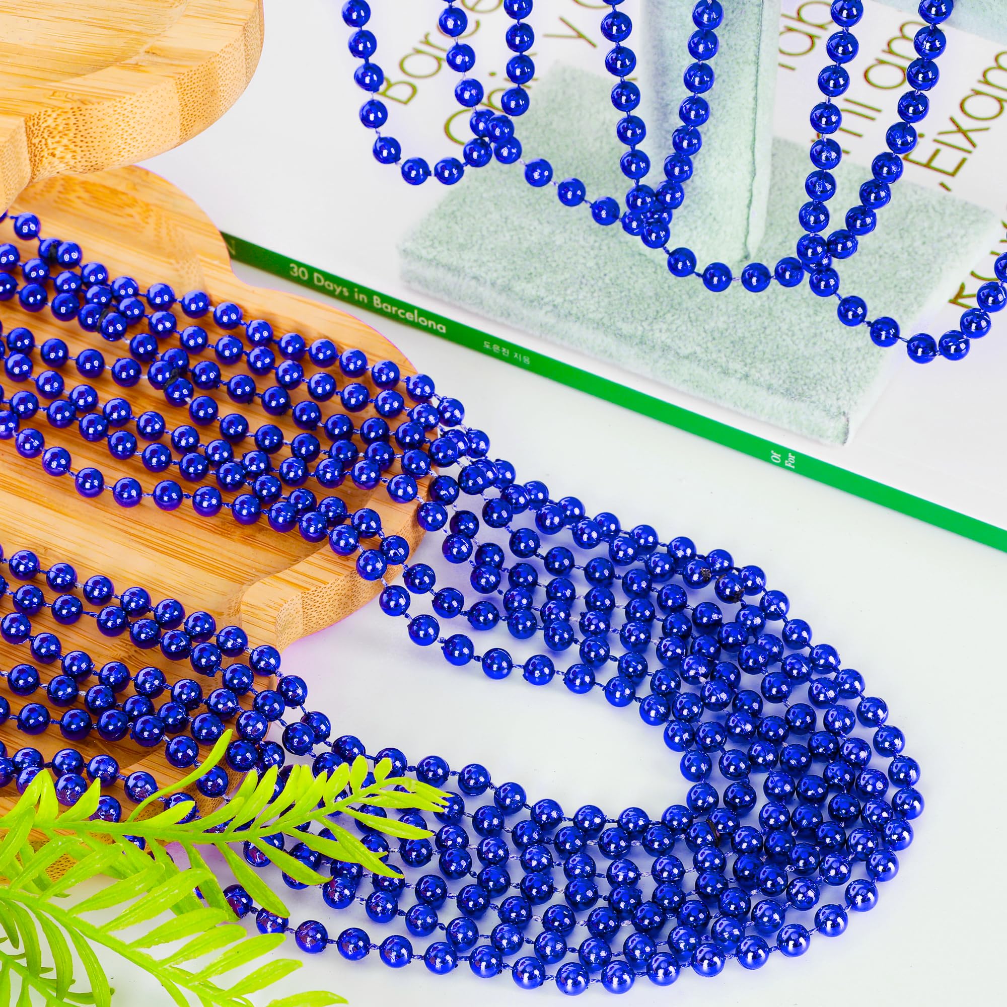 100PCS Bead Necklace, Blue Bead Necklaces Stuff Bulk, 33" Christmas Bead Necklaces Party Supplies, Festival Parade Throw Accessories for Wedding Birthday Pirate Theme Party Baby Shower Supplies Decor