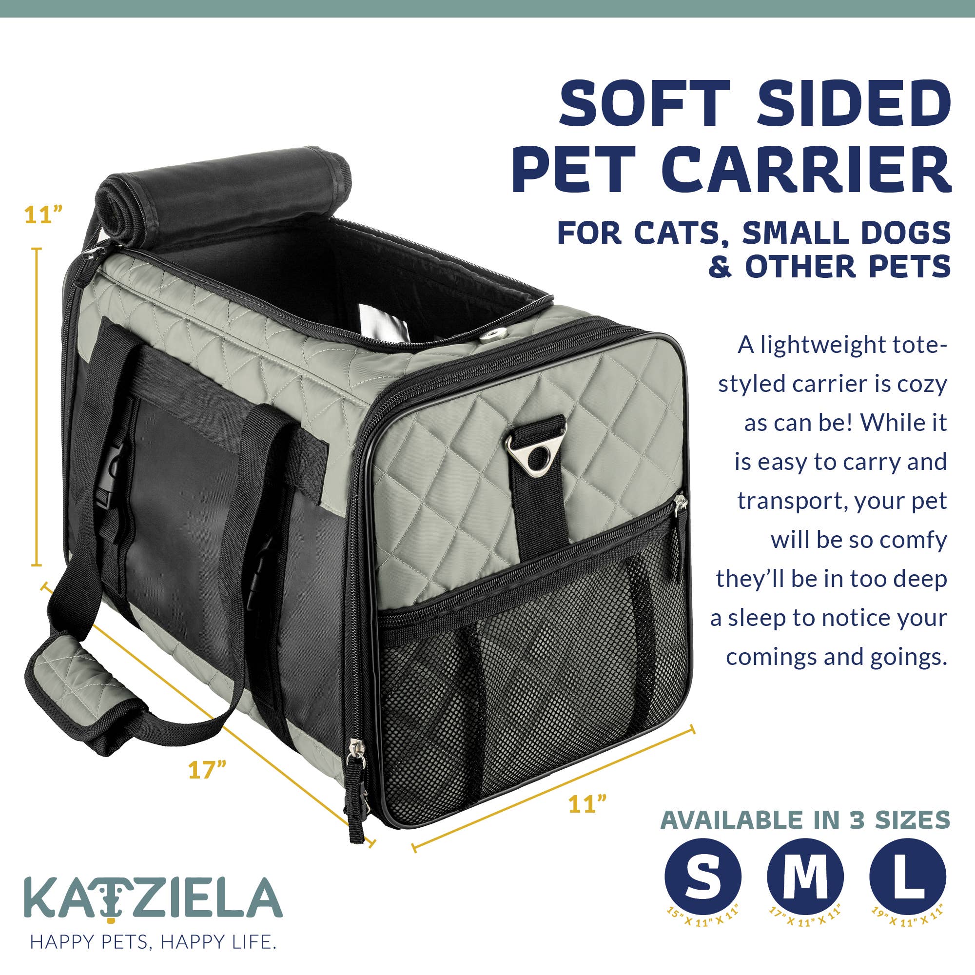 Katziela Airline Compliant Quilted Companion Cat & Dog Carrier - Gray