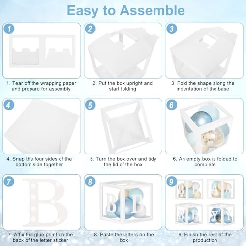 153pcs Dusty Blue Balloon Baby Shower Decorations for Boy with Baby Boxes, Blue Balloon Arch Kit Baby Boxes with Letter (A-Z+Baby) for Boho Baby Shower Boy Birthday Gender Reveal Party Supplies