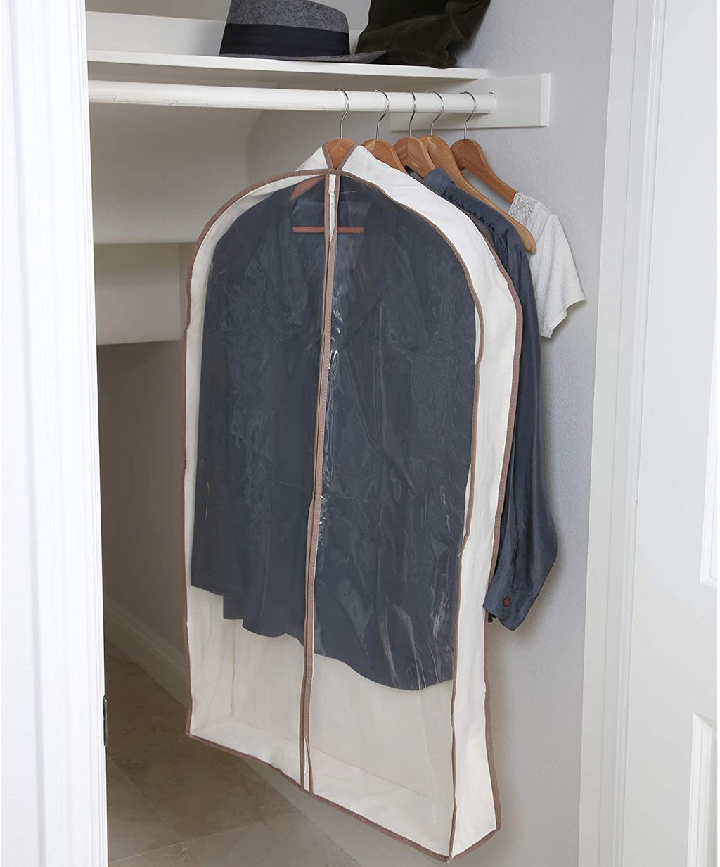 Canvas Gusseted Garment Bag Hanger with Cedar Wood - 24 x 42 Inch - Natural Canvas