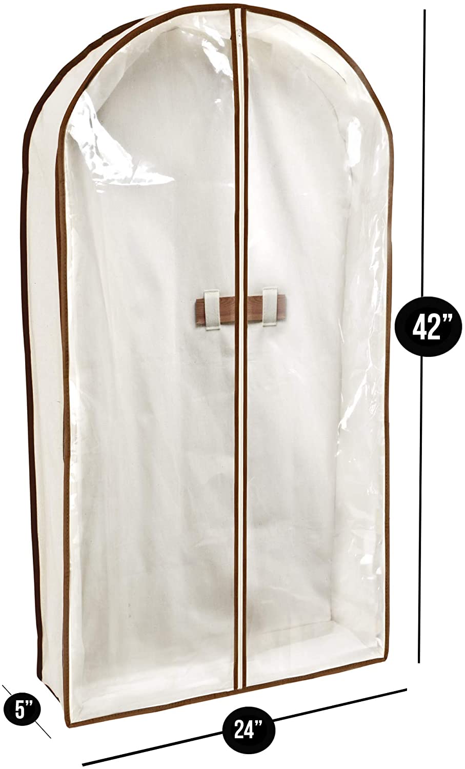 Canvas Gusseted Garment Bag Hanger with Cedar Wood - 24 x 42 Inch - Natural Canvas