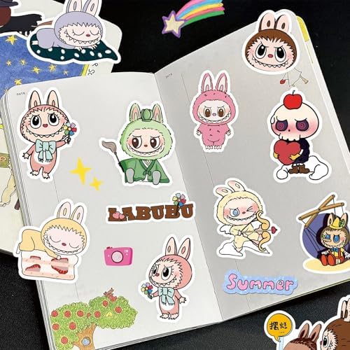 100pcs Labubu Cartoon Stickers - Waterproof Vinyl Decals for Teen Girls, Kids, Adults Cool Stickers for Water Bottles, Laptops, Skateboards, Phones, Guitars