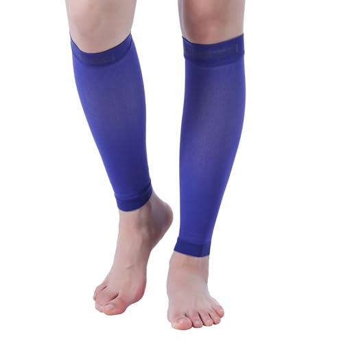 15-20mmHg 1 Pair Black Calf Compression Sleeve Men and Women Wide Calf Sleeve Brace Compression Socks for Leg Support, Shin Splint,Pain Relief (DARK BLUE, Medium)