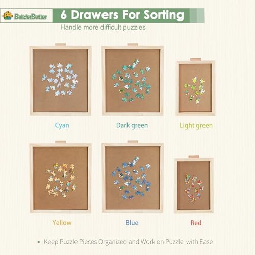 1500 Pieces Rotating Puzzle Board with 6 Drawers,26"x35" Portable Wooden Jigsaw Puzzle Table with Lazy Susan Spinning Cover