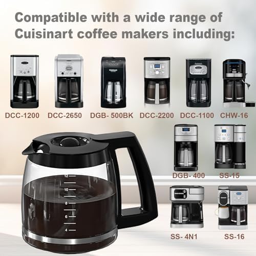 12-Cup Glass Carafe Replacement for Cuisinart Coffee Maker Models DCC-1200, DCC-1100BK, DCC-2650, CHW-12, CHW-12P1, DGB-550BK, DGB-550BK1, DGB-625BC, DGB-700BC, and SS-12 | Part# DCC-1200PRC