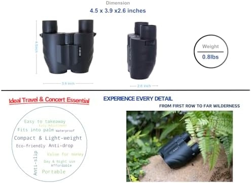 10x25 Binoculars for Adults, Large Eyepiece, Ultra Compact, Easy Focus, Low Light Vision, FMC Coating, Ideal for Travel, Sports, Bird Watching, Football, Outdoor Activities