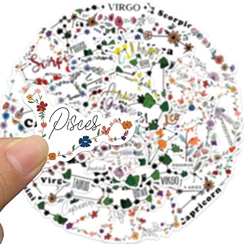 100Pcs Constellation Flowers Stickers Zodiac Signs Flowers Decals Vinyl Waterproof Floral Stickers for Teens Adults Journaling Water Bottle Laptop Skateboard Scrapbook Hydroflask for Kids Teens DIY Decorations(Constellation Flowers)
