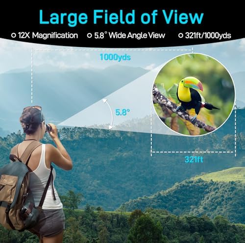 12x26 Compact Binoculars for Adults, Large Eyepiece Waterproof Binocular with Low Light Vision, High Powered Easy Focus Durable Binoculars for Bird Watching Hunting Travel Sightseeing