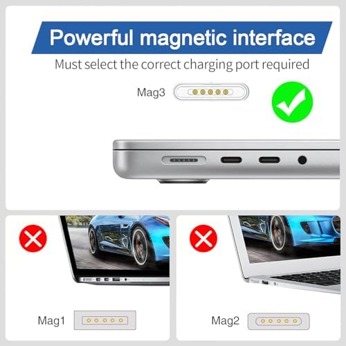 140W USB-c Power Adapter Charger for Mac Book Pro 14 16 inch 2021 2023 M1 M2, Mac Book Air 13 15 inch M2 M3 2022 2023 2024, 6.6 FT Braided Magnetic USB-c to Mag 3 Cable LED Indicator