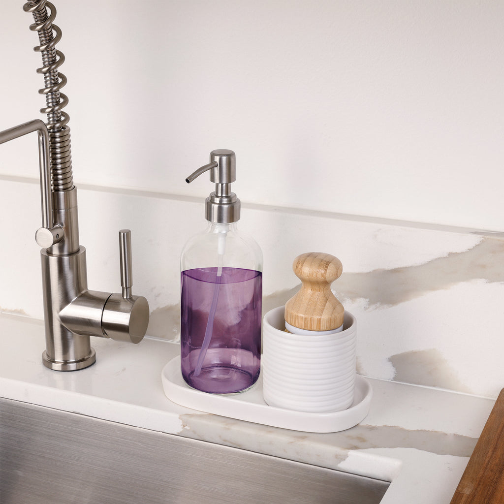 Brush & Soap Dispenser Set – Ceramic Tray & Cup
