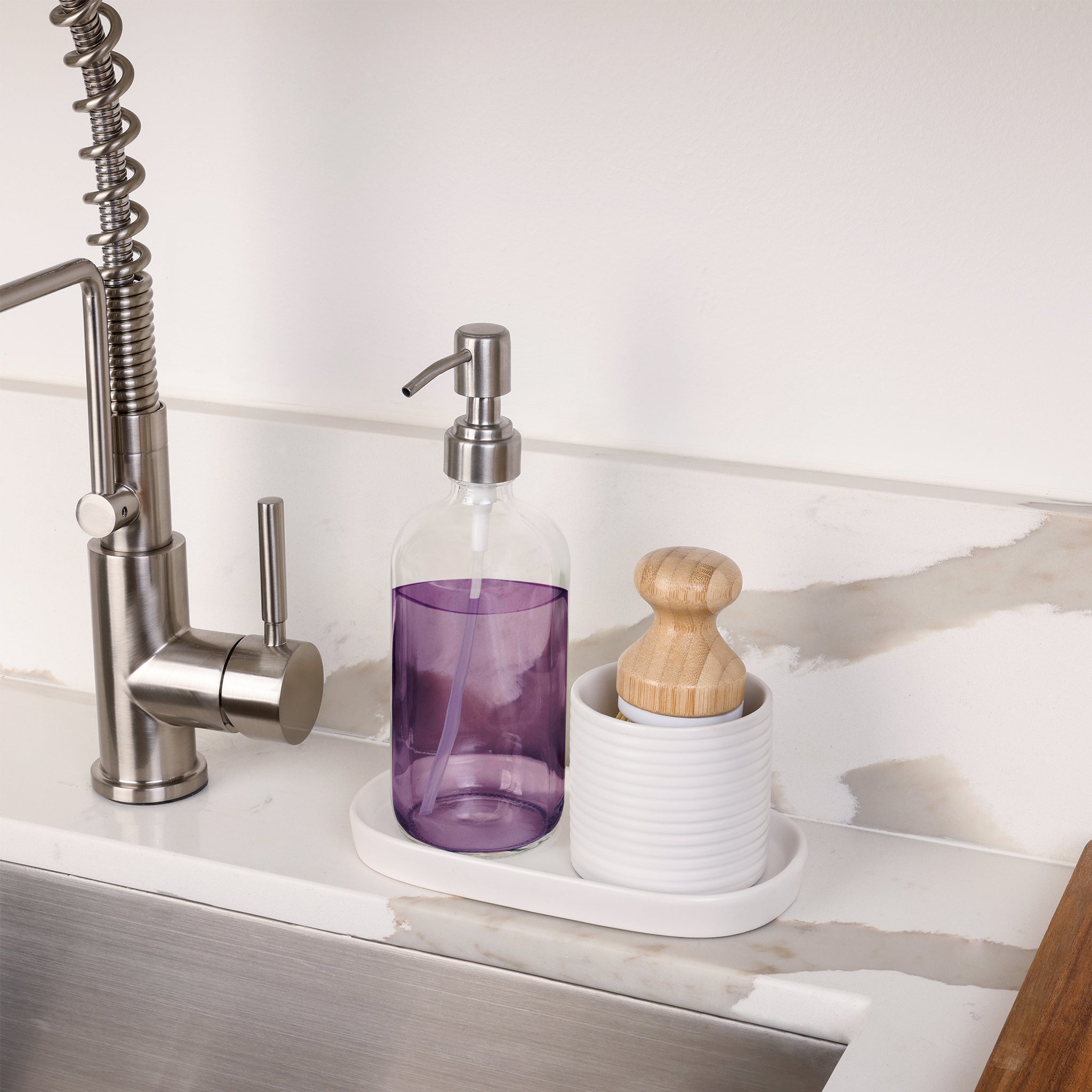 Brush & Soap Dispenser Set – Ceramic Tray & Cup