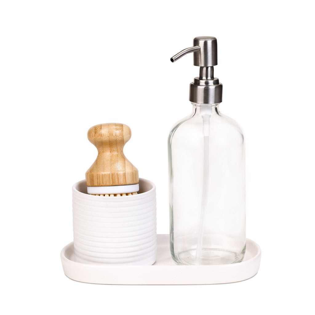 Brush & Soap Dispenser Set – Ceramic Tray & Cup