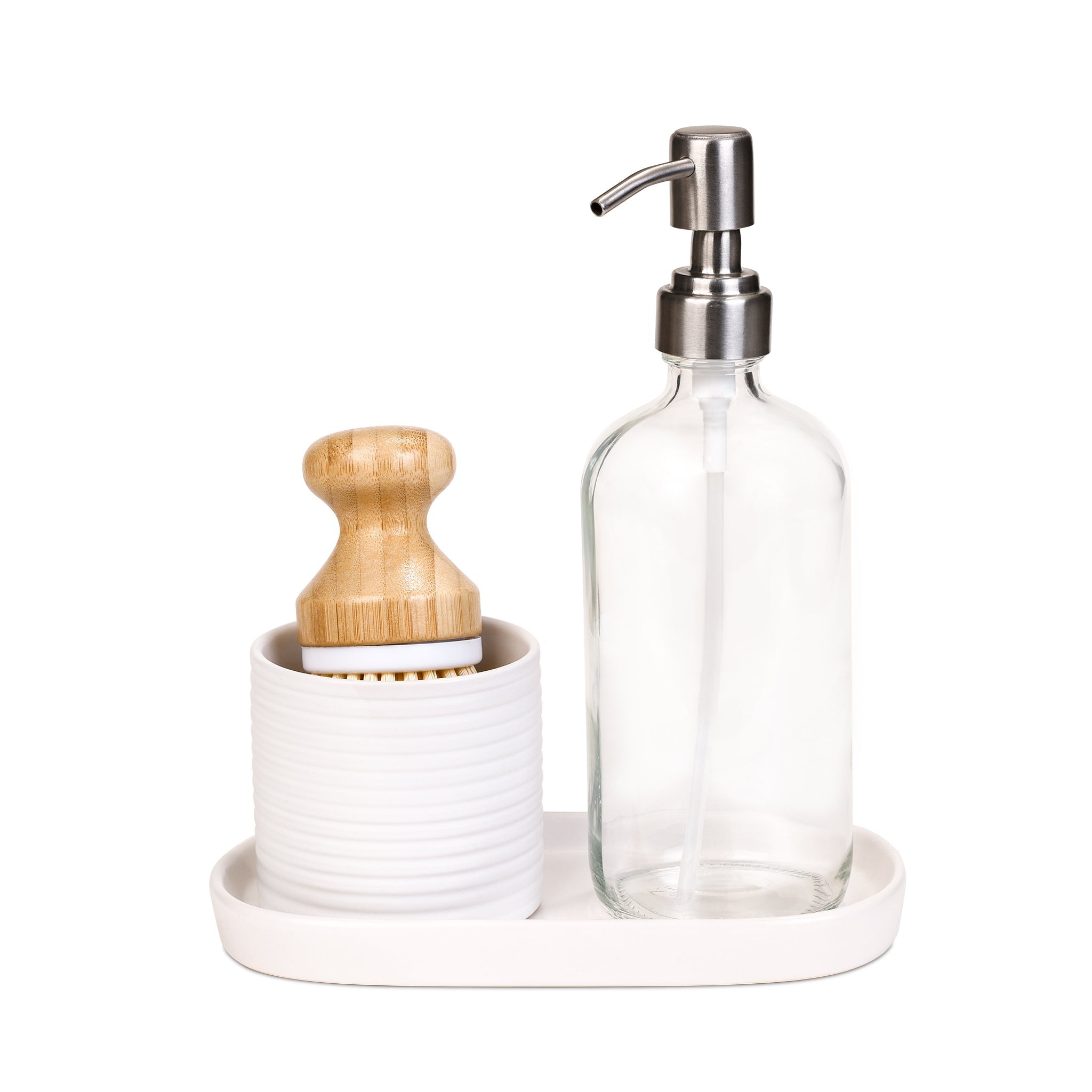 Brush & Soap Dispenser Set – Ceramic Tray & Cup