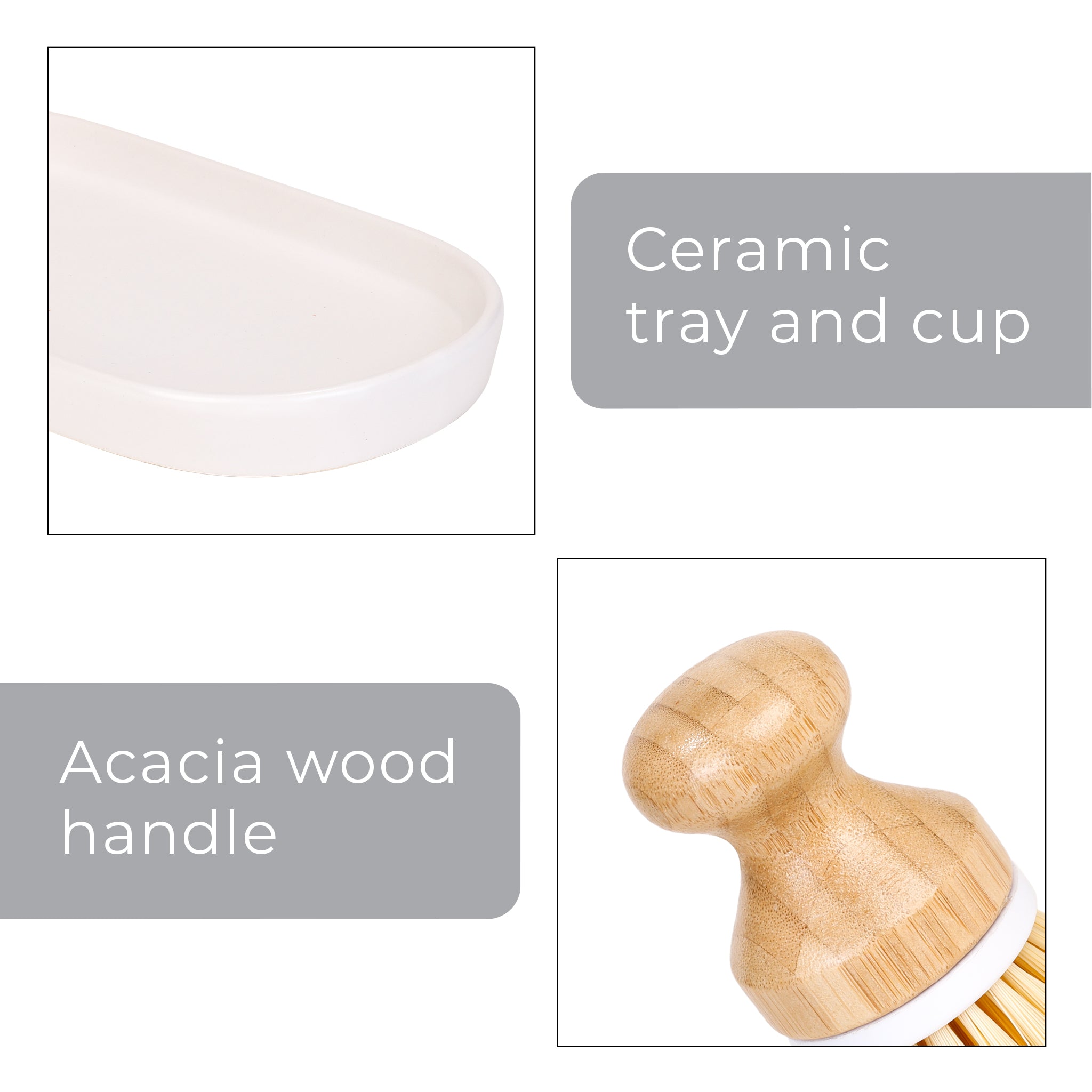 Brush & Soap Dispenser Set – Ceramic Tray & Cup