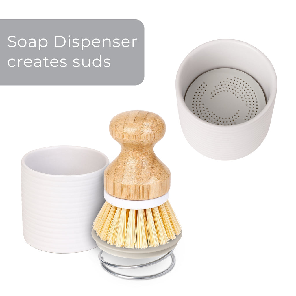 Brush & Soap Dispenser Set – Ceramic Tray & Cup