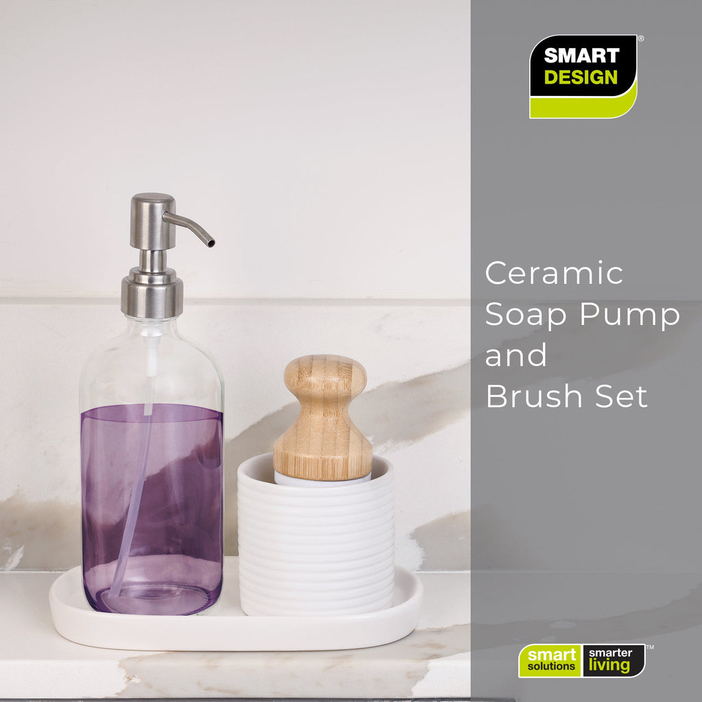Brush & Soap Dispenser Set – Ceramic Tray & Cup
