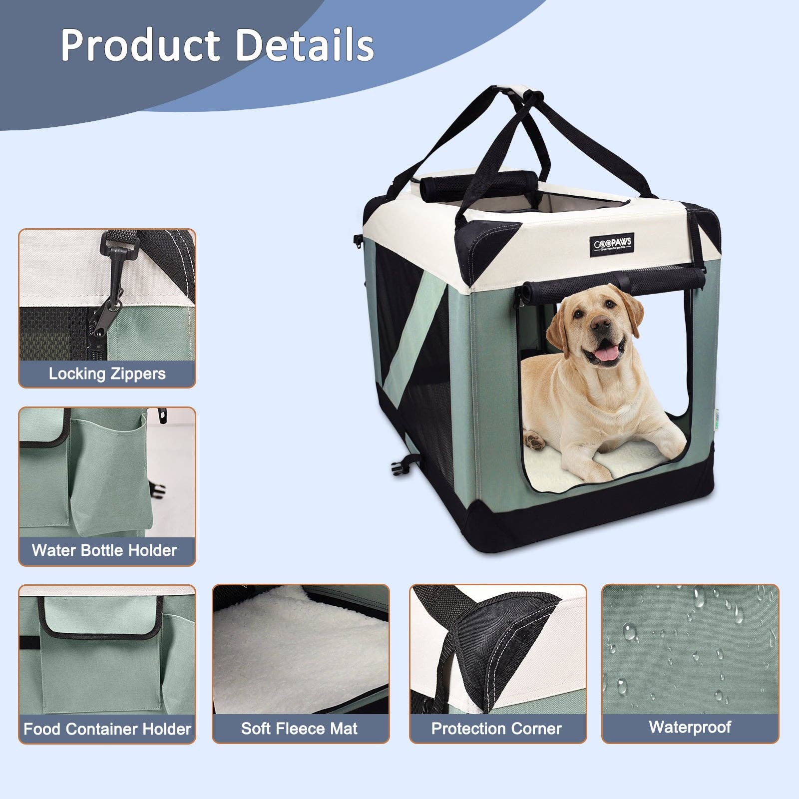 Jespet Goopaws Series Indoor & Outdoor 3-Door Collapsible Soft-Sided Dog, Cat & Small Pet Crate
