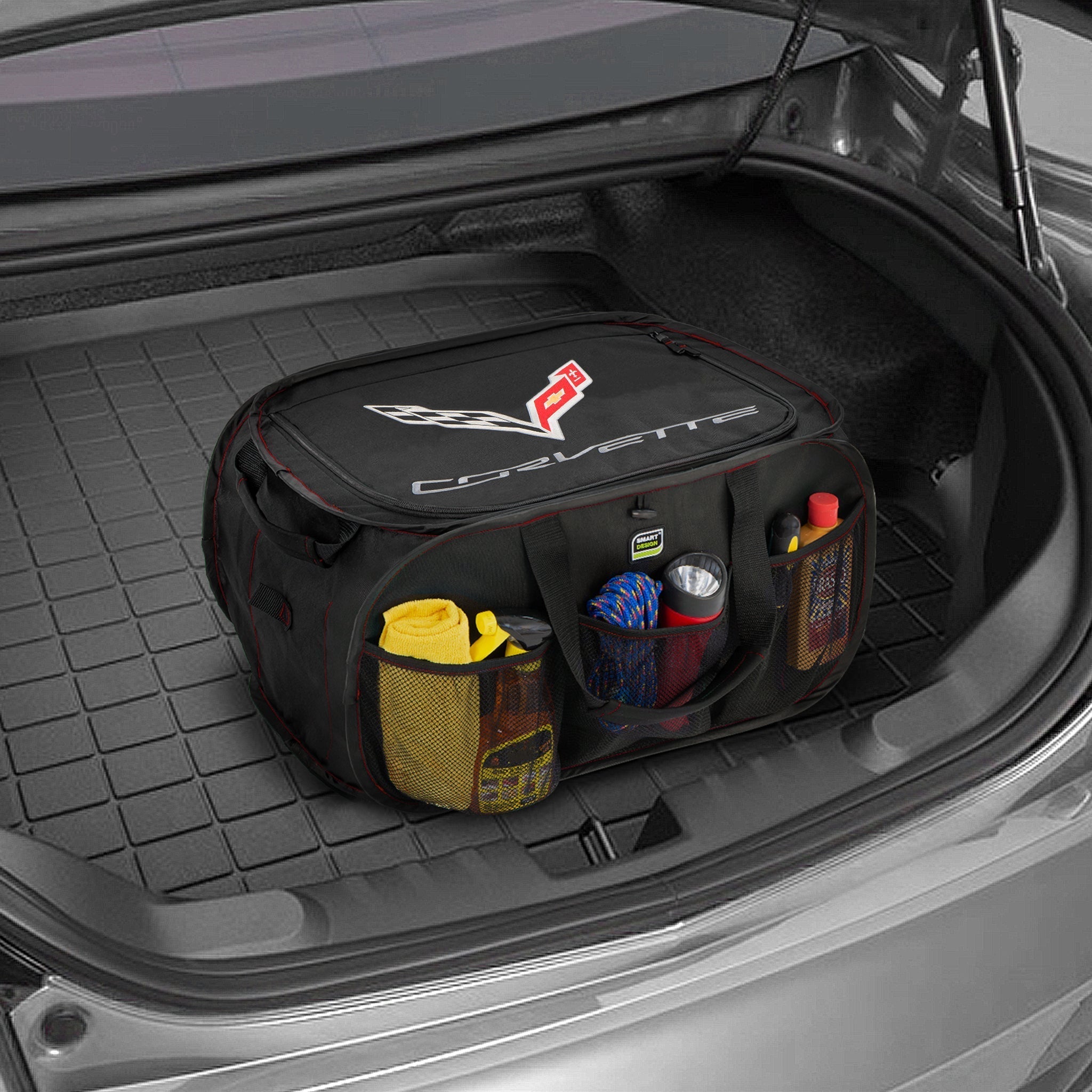 Chevrolet Pop Up Trunk Organizer with Easy Carry Handles, Side Pockets, and Zipper Top