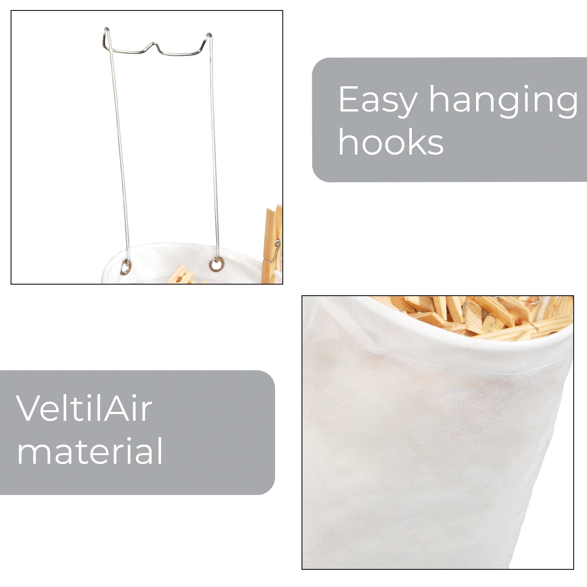 Clothespin Bag with Hanging Steel Hook