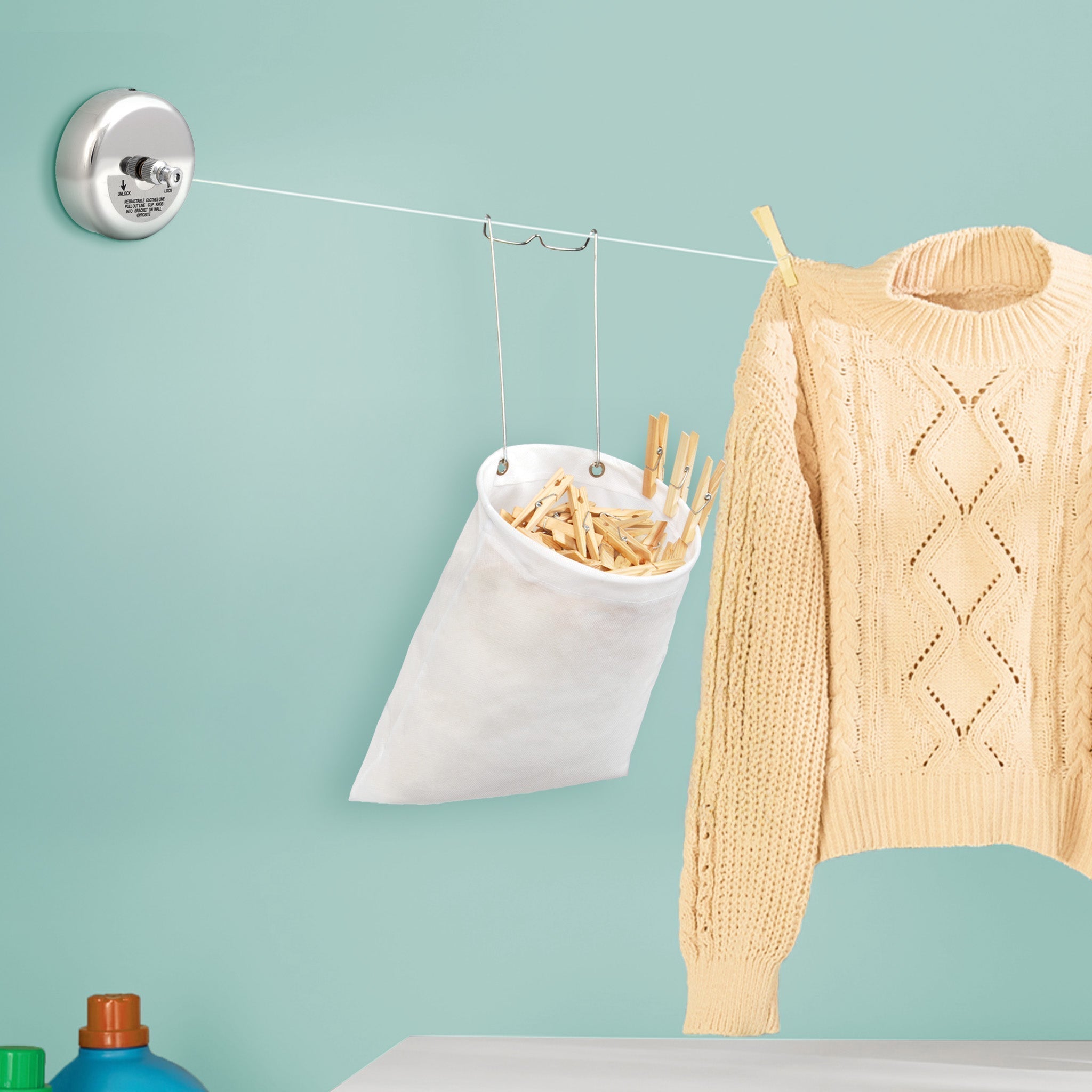 Clothespin Bag with Hanging Steel Hook