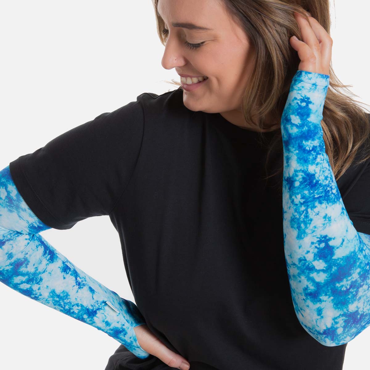 Coral Blue Tie Dye Arm Sleeves with Thumbhole - Adult