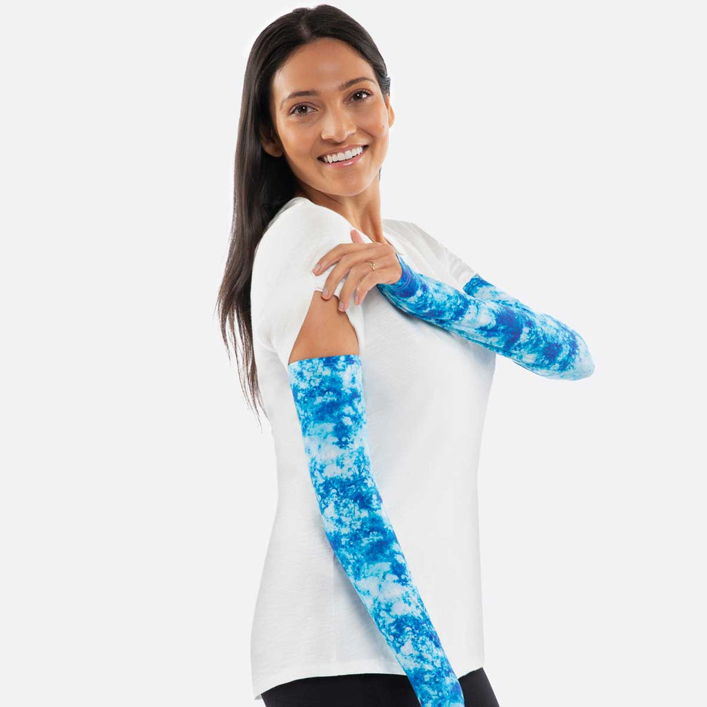 Coral Blue Tie Dye Arm Sleeves with Thumbhole - Adult