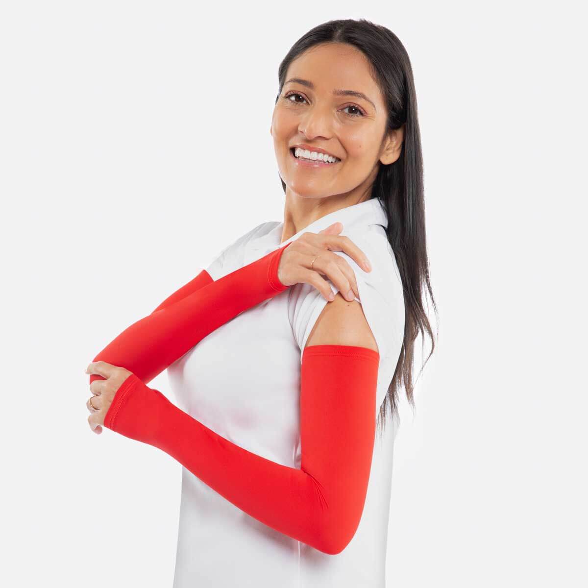 Red Arm Sleeves with Thumbhole - Adult