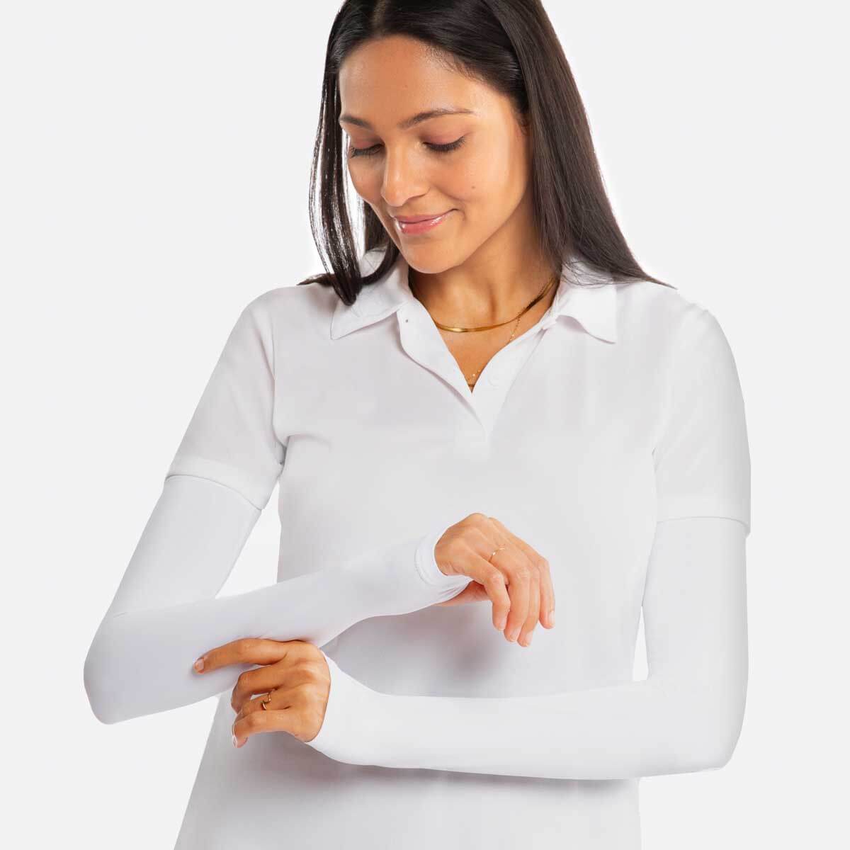 White Arm Sleeves with Thumbhole - Adult