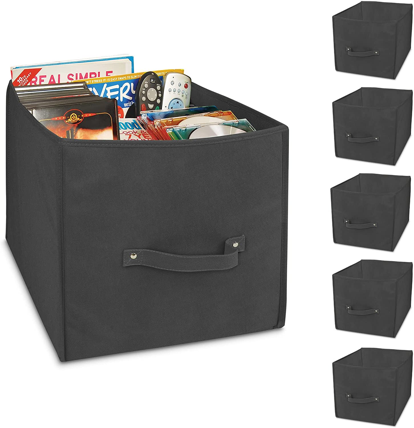 Cube Organizer - Set of 6 - Riveted Reinforced Handles - 10.5 x 11 Inch - Black
