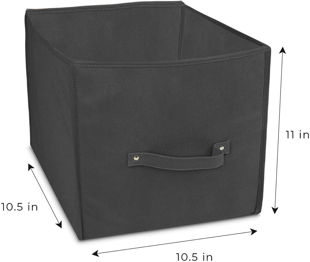 Cube Organizer - Set of 6 - Riveted Reinforced Handles - 10.5 x 11 Inch - Black